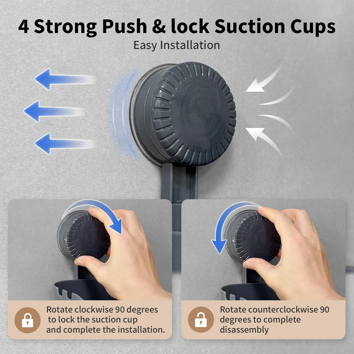 Ettori 2 Pack Corner Shower Caddy with 4 Suction Cups, Pearl Gray