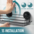 TAILI Shower Caddy Suction Cup 2 Pack with Hooks & Soap holder, Black