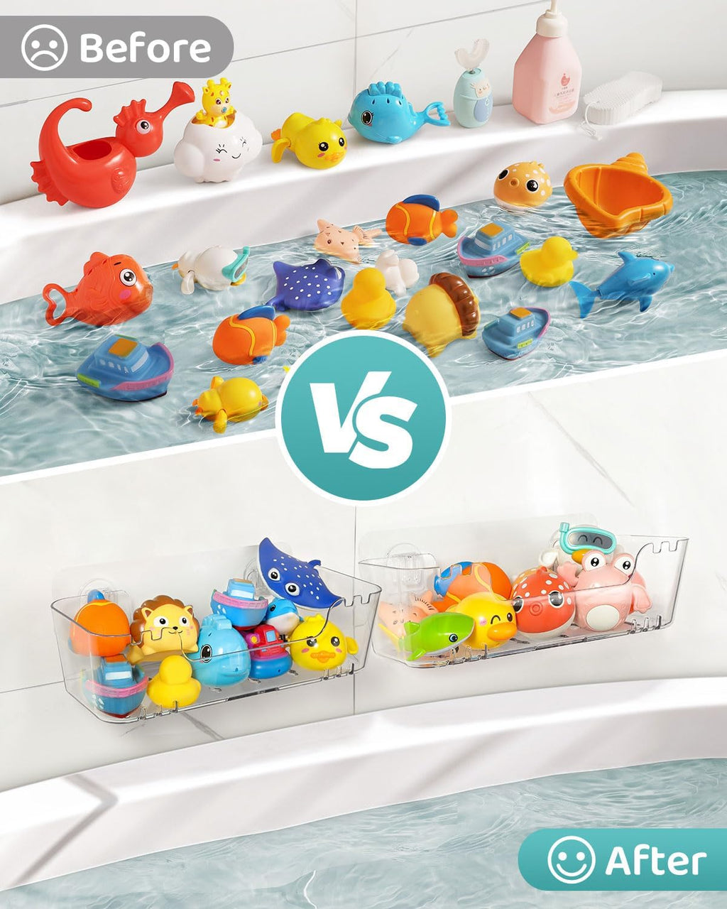 Bath Toy Storage Organizer 2 Pack, Bath Toy Holder with Drain Holes