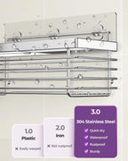 Shower Caddy Adhesive 3 Pack Stainless Steel Storage Organizers-Silver