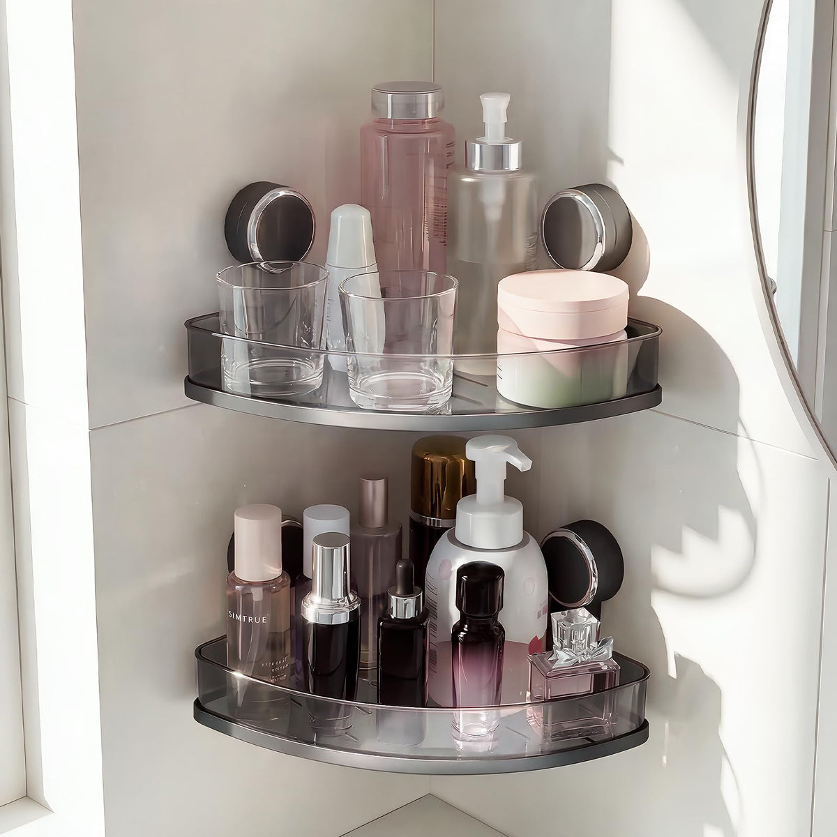Shower Caddy Suction Cup, Bathroom Organizer Shelf | Removable, No Drilling Clear Square Shower Shelves, Large Capacity, Reusable