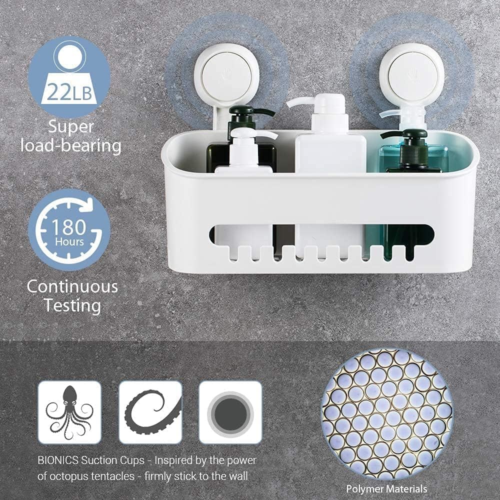 ilikable Shower Caddy Suction Cup Heavy Duty, Removable Shower Organizer Shelves for Inside Shower Max Hold 22lbs, No Drilling Waterproof Suction Storage Basket for Bathroom Storage Home & Kitchen