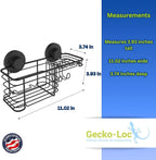 Gecko-Loc Large Combo suction cup wall mount bathroom shower caddy - shampoo storage basket shelf organizer caddie bath shelves - Black