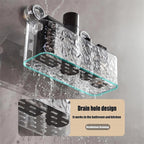 Corrugated Suction Cup Storage Holder Corner Shower Caddy Large Organizer Bathroom Shelf Clear Acrylic Shower Tray Shelves Inside Floating Shower Wall Shelf Bath Basket Rack Heavy Duty (Corner-Grey)
