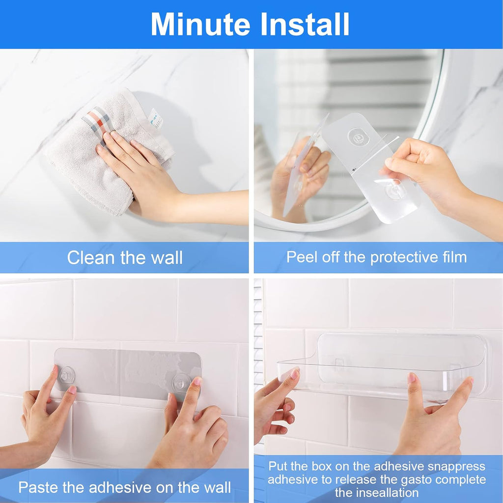 Diesisa Acrylic Wall Mounted Shower Caddy, Large, Adhesive Bathroom Shelves