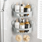 TAILI Corner Shower Caddy with Suction Cups, Wall Mounted Organizer Plastic Rack for Small Bathrooms, Kitchen, Removable Drill-Free Heavy Duty Shelf Basket, White