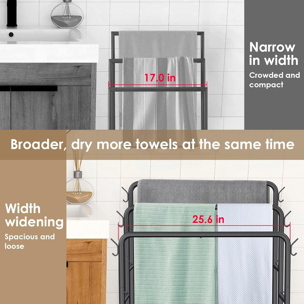 Kayfia 40'' Freestanding 3 Tier Metal Towel Rack, 2 Baskets & 6 Hooks
