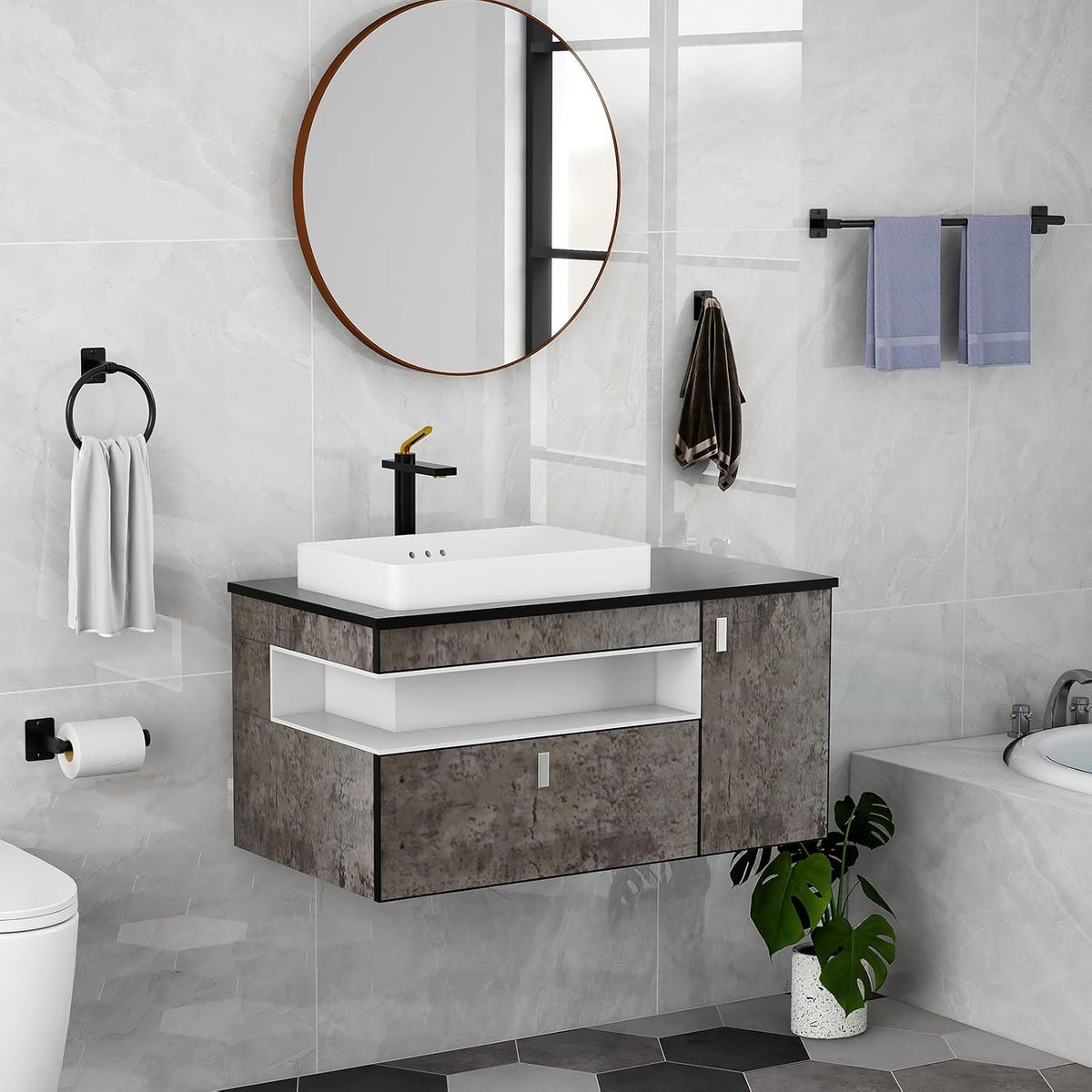 KLJKPA Black Bathroom Accessories Set, 4-Piece Bathroom Hardware Set