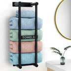 STWWO Towel Racks for Bathroom, Bathroom Towel Storage Wall Mounted 30 inch with Shelf Can Holds 6 Large Towels, Wall Towel Rack for Rolled Towels, Black