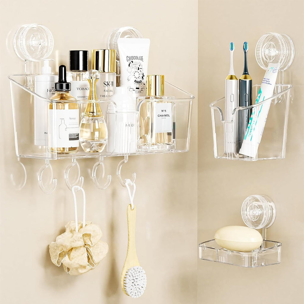 LUXEAR Suction Cup Shower Caddy, No Drilling Shower Caddy, White