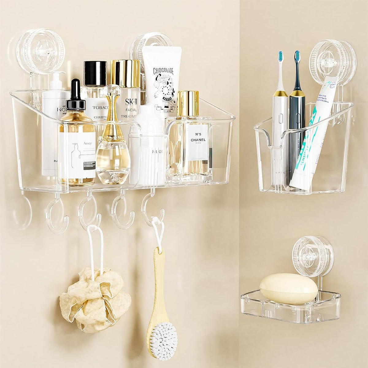 LUXEAR Suction Cup Shower Caddy, No Drilling Shower Caddy, White