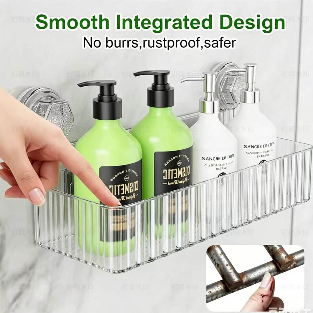 Shower Caddy Suction Cup Bathroom Shower Organizer for Bathroom Storage & Home Decor & Kitchen No Drilling Large Capacity Removable and Reusable Shower Shelves for Inside Shower. (clear, square)