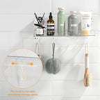 Shower Caddy Suction Cup, Wall Mounted Suction Shower Rack Organizer, No Drilling Clear Shelf Basket with 4 Movable Hooks, Bathroom Storage Rack Suitable for Smooth Walls