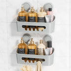 LEVERLOC Shower Caddy Suction Cup, Shower Organizer Removable Bathroom Shelf, Storage Suction Powerful Max Hold 22lbs Bathroom Caddy Waterproof Holder, White