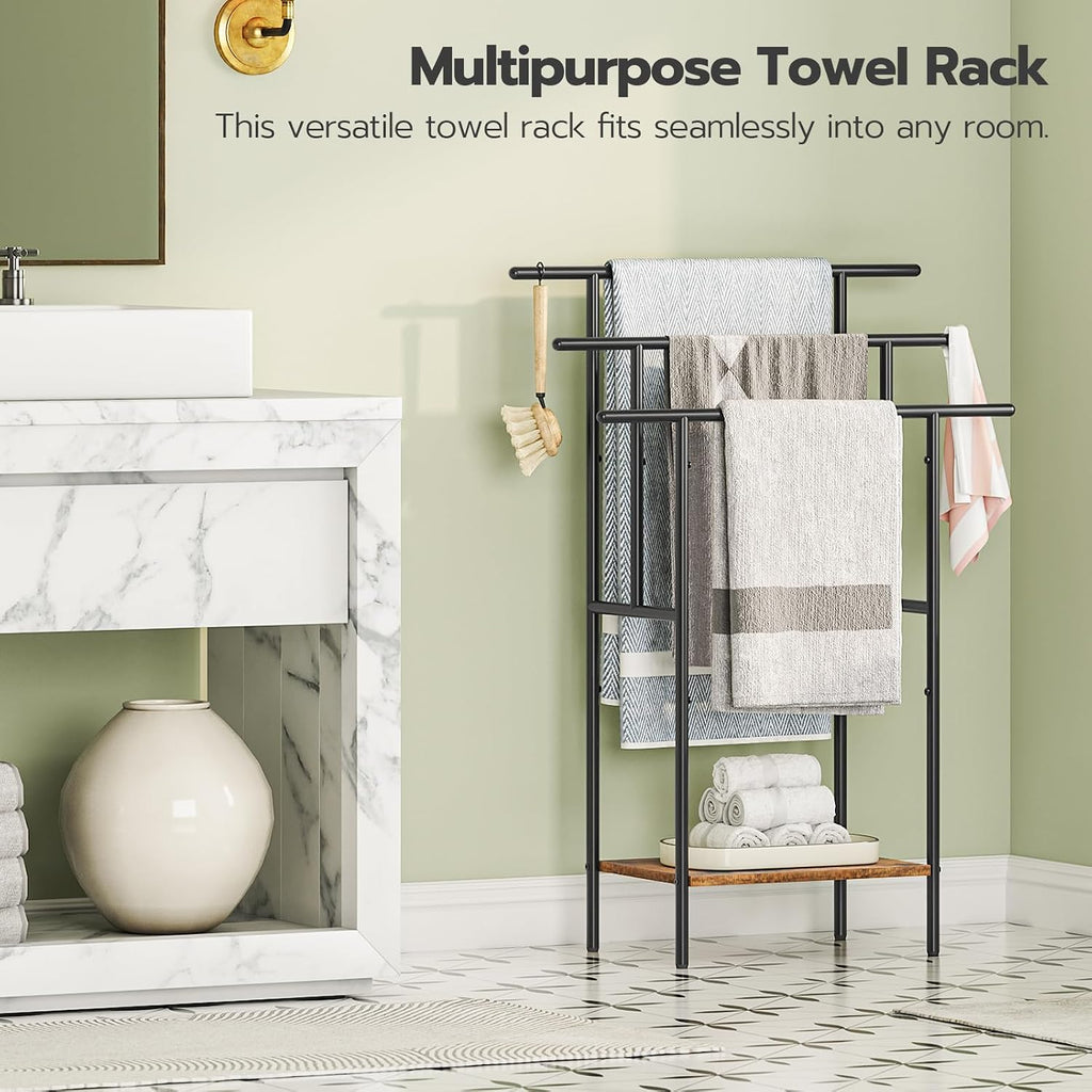 HOOBRO 39.4" Freestanding Towel Rack for Bathroom, Blanket Rack with Shelf