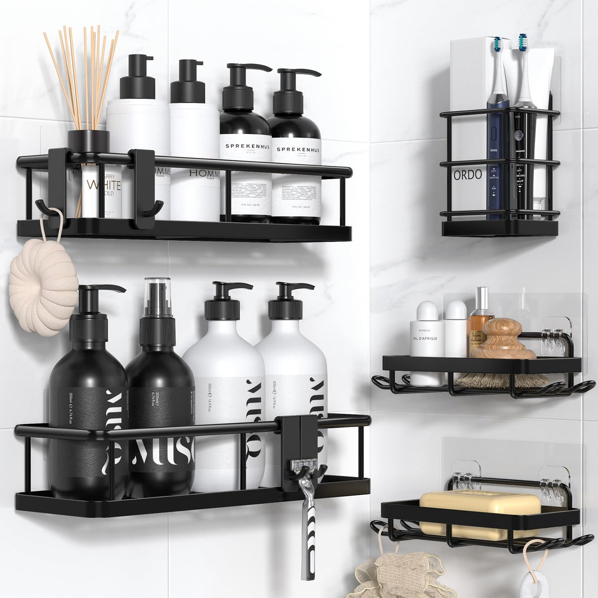 YASONIC Shower Caddy Adhesive, Rustproof Shower Organizer, Large Capacity Shower Shelves for Inside Shower, No Drilling Bathroom Organizers and Storage for Home Decor （2 Pack Black）