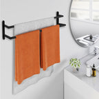 Double Towel Bar, 24Inch Towel Rack for Bathroom, Stainless Steel Double Bath Towel Bar, Wall Mounted Towel Holder, Double Towel Rod Towel Rail Hanger for Wall, Kitchen (Matte Black)