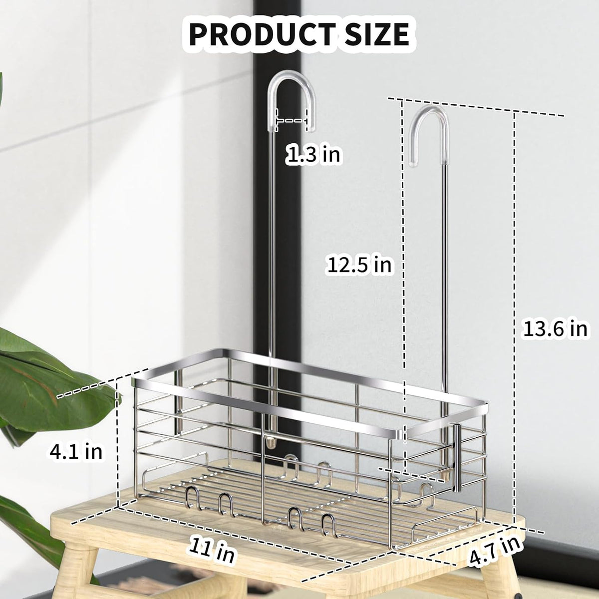 SHANSHUI Shower Hanging Caddy, Bathroom Shower Organizer Basket, Shampoo Bracket, Over Door Showers Rack with Hooks, 304 Stainless Steel Rustproof