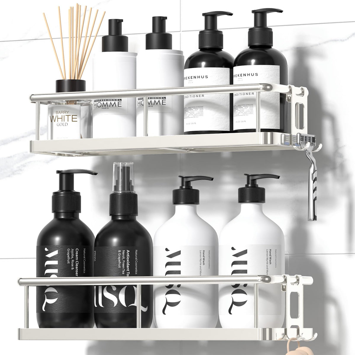 YASONIC Shower Caddy Adhesive, Rustproof Shower Organizer, Large Capacity Shower Shelves for Inside Shower, No Drilling Bathroom Organizers and Storage for Home Decor （2 Pack Black）