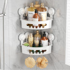 TAILI Corner Shower Caddy with Suction Cups, Wall Mounted Organizer Plastic Rack for Small Bathrooms, Kitchen, Removable Drill-Free Heavy Duty Shelf Basket, White