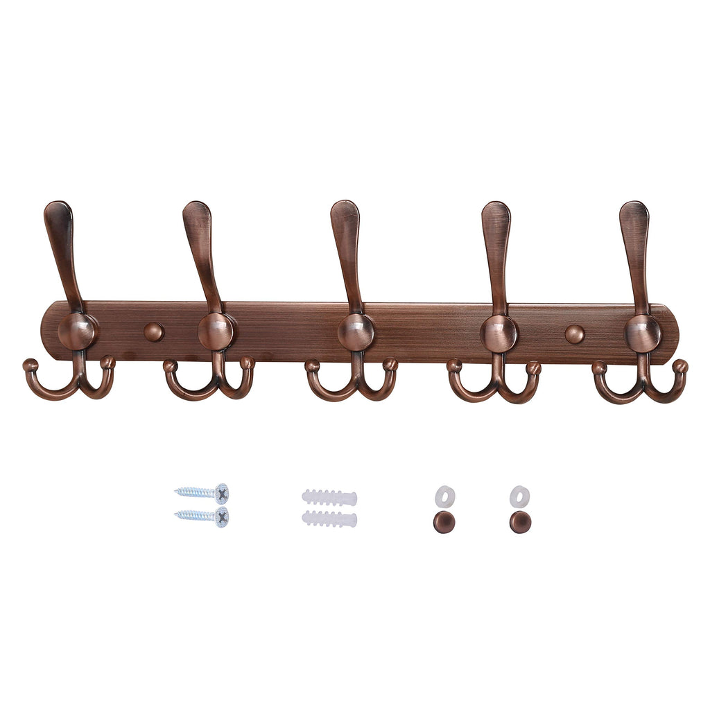 Dseap Coat Rack Wall Mounted - 5 Tri Hooks, Heavy Duty, Stainless Steel, Metal Coat Hook Rail for Coat Hat Towel Purse Robes Mudroom Bathroom Entryway (Black, 2 Packs)
