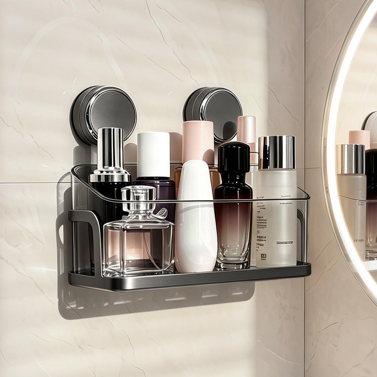 Shower Caddy Suction Cup, Bathroom Organizer Shelf | Removable, No Drilling Clear Square Shower Shelves, Large Capacity, Reusable