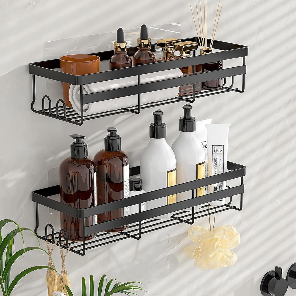 WOWBOX 2 Pack Adhesive Shower Caddies, No Drill Bathroom Shelves, Large