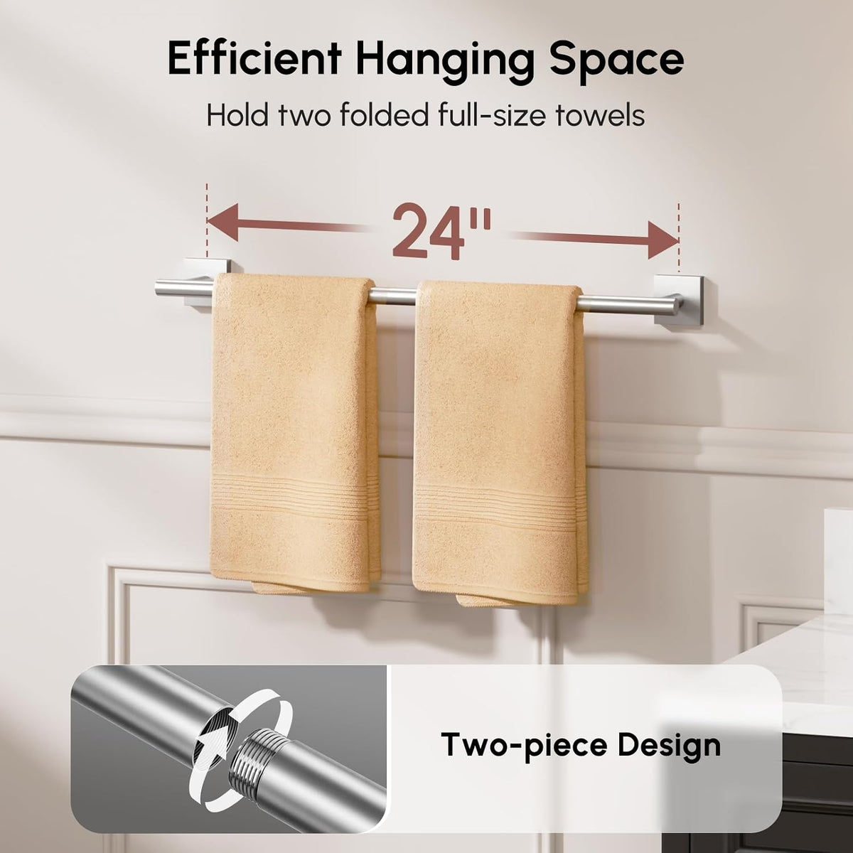 USHOWER Brushed Nickel Towel Bar, 24 Inch Towel Racks for Bathroom