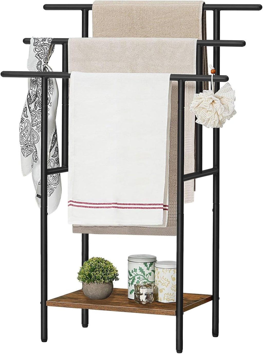 HOOBRO 39.4" Freestanding Towel Rack for Bathroom, Blanket Rack with Shelf