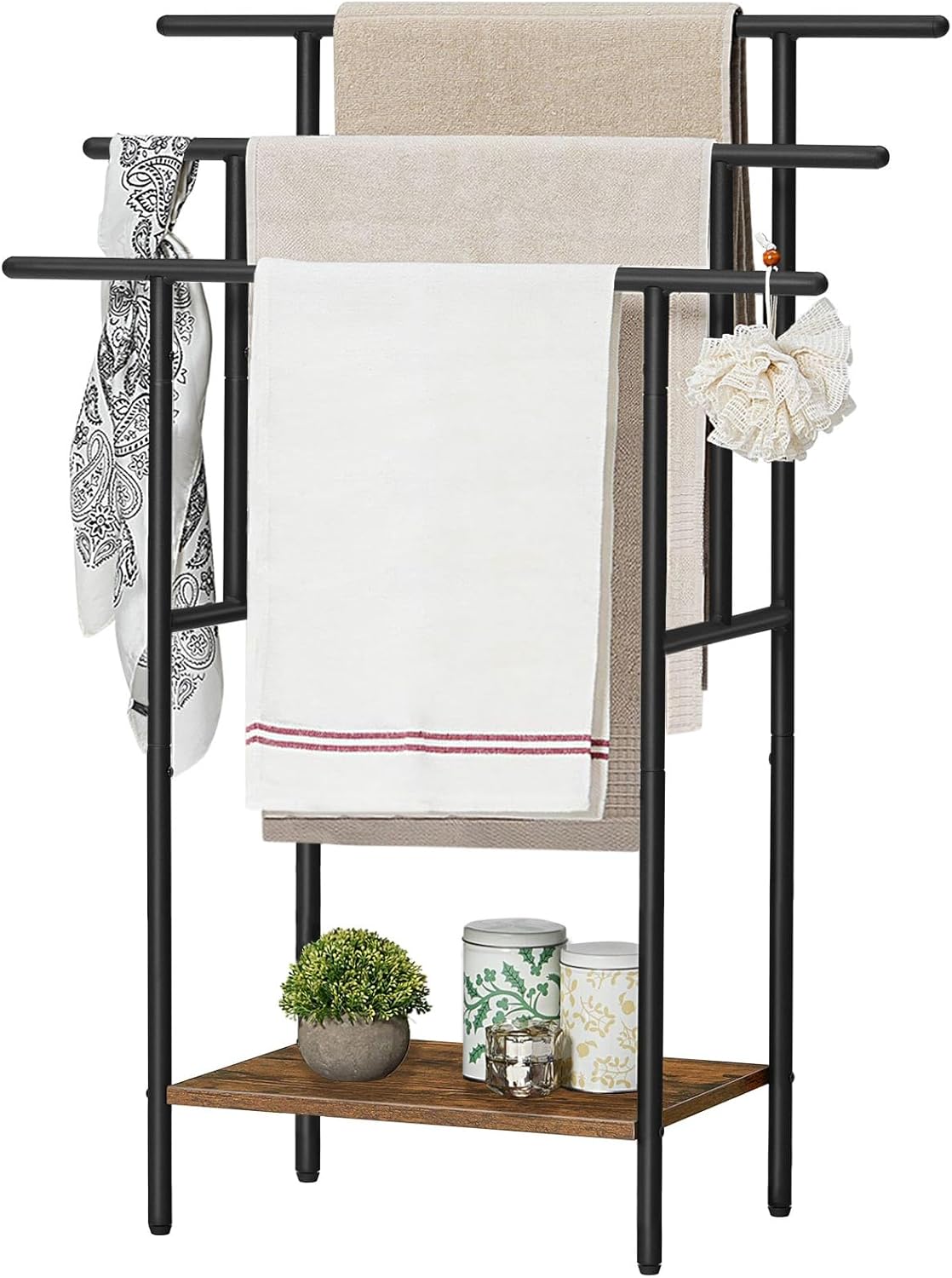 HOOBRO 39.4" Freestanding Towel Rack for Bathroom, Blanket Rack with Shelf