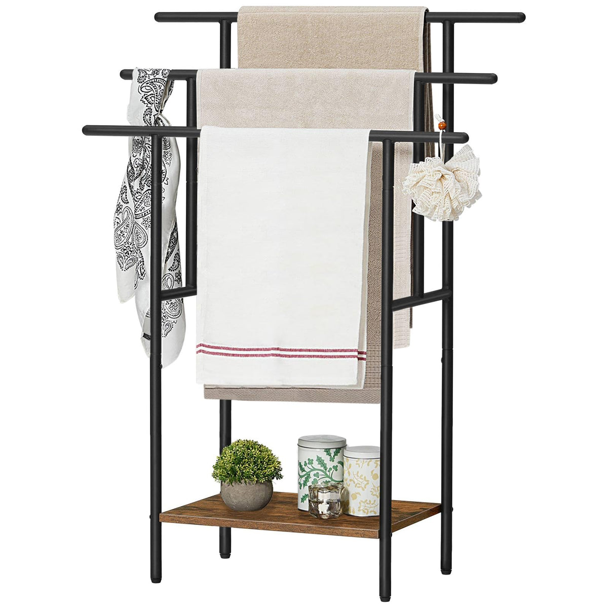 HOOBRO 39.4" Freestanding Towel Rack for Bathroom, Blanket Rack with Shelf