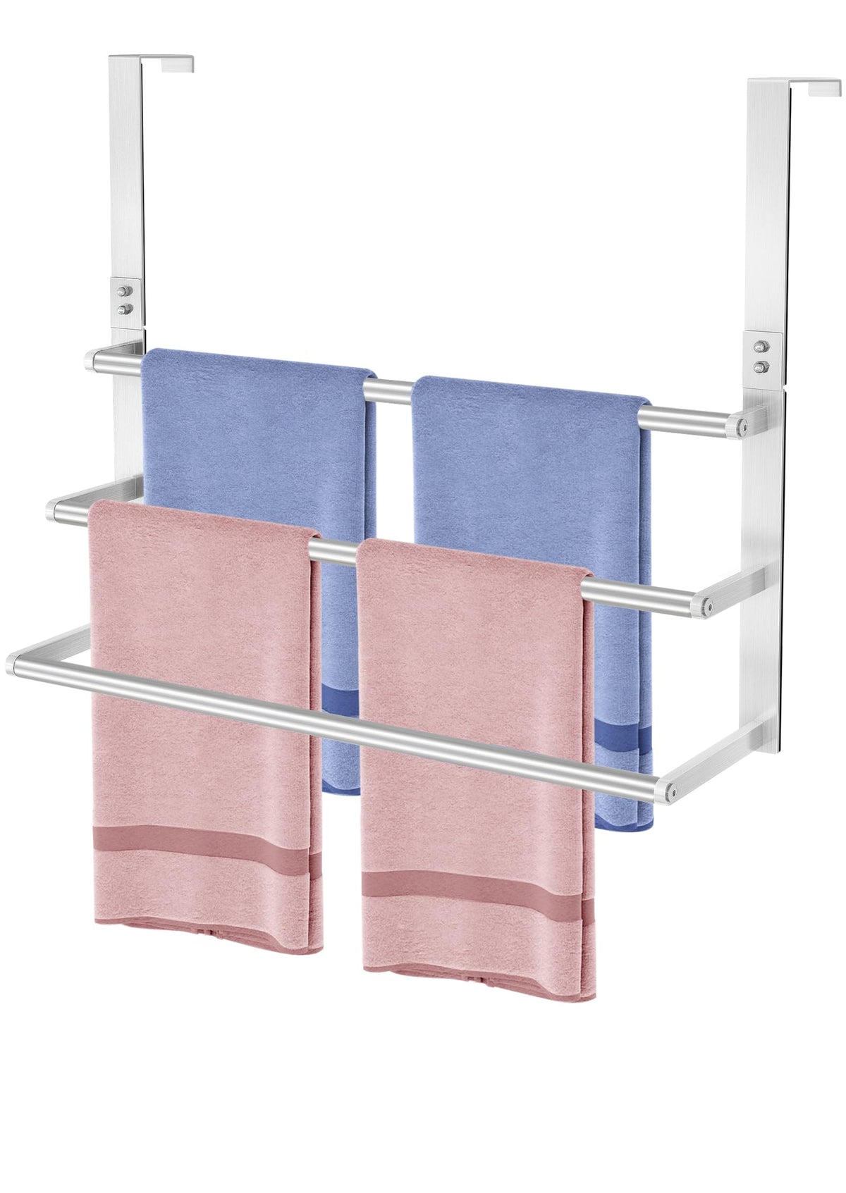 16Inch Over The Door Towel Rack, VOTZAAQ Stainless Steel Over Door Towel Holder, Door Towel Hanger with 3 Tier Towel Bars, Over Door Towel Storage for Bathroom, Brushed Nickel