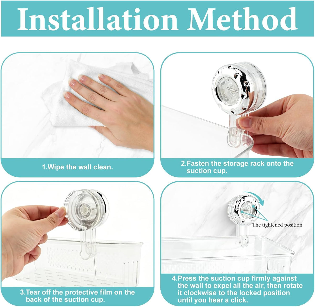 2 Pack Bath Toy Storage Organizer Basket, No Drill Suction Cup Wall Mounted Hanging Shower Basket, Bath Toy Organizer for Bathtub and Bathroom, 6 Suction Cups Included