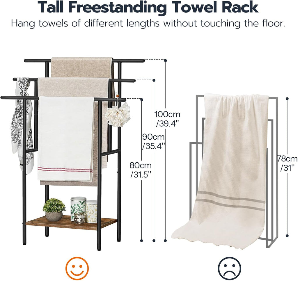 HOOBRO 39.4" Freestanding Towel Rack for Bathroom, Blanket Rack with Shelf