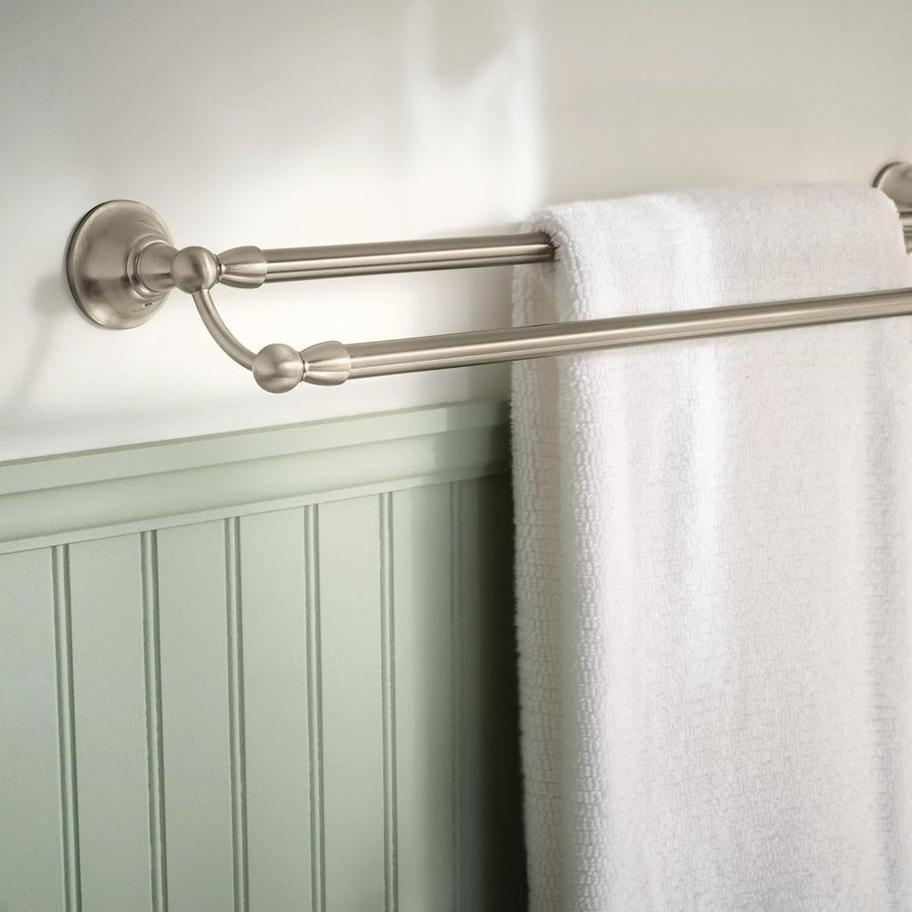 Moen Sage Collection Spot Resist Brushed Nickel 24-Inch Double Bathroom Towel Bar, Wall Mounted Bath Hanger with Two Rods, DN6822BN