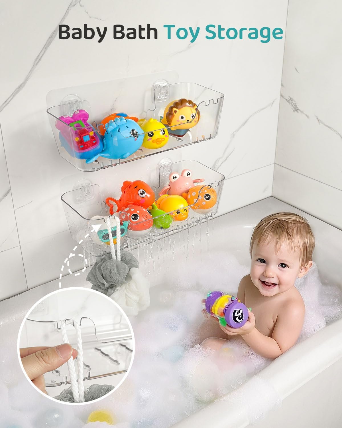 Bath Toy Storage Organizer 2 Pack, Bath Toy Holder with Drain Holes