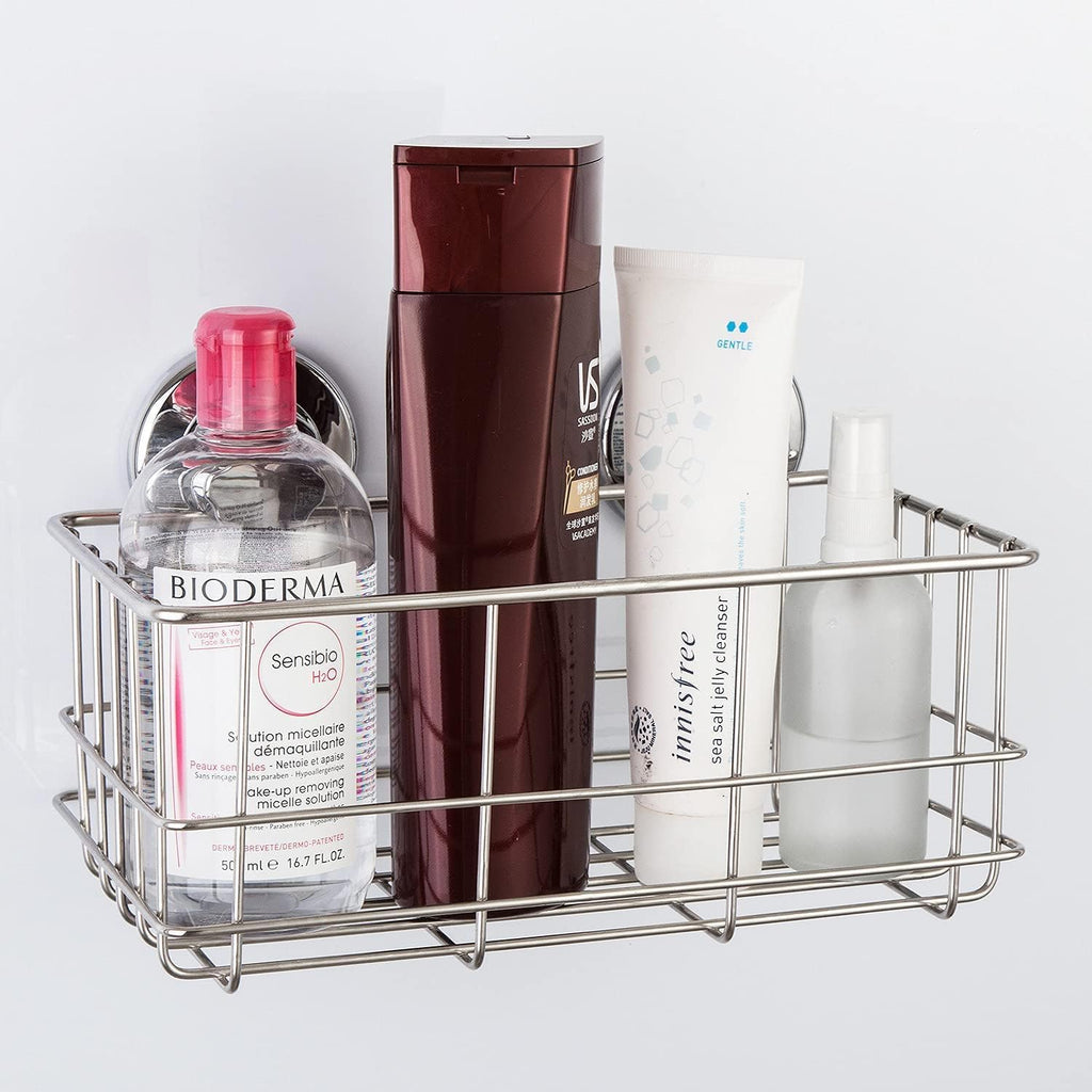 Strong Suction Cups Deep Shower Caddy Bath Shelf Rust-Free Stainless Steel Basket Shampoo Conditioner Holder for Bathroom Kitchen Tidy Organizer