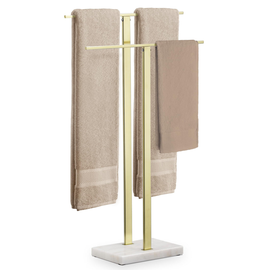 KES Standing Towel Racks for Bathroom 2-Tier, Floor Towel Rack Stand with Heavy Marble Base, Upgrade Steady Freestanding Design, Pro-Grade 18/8 Stainless Steel Brushed Finish, BTH217-2