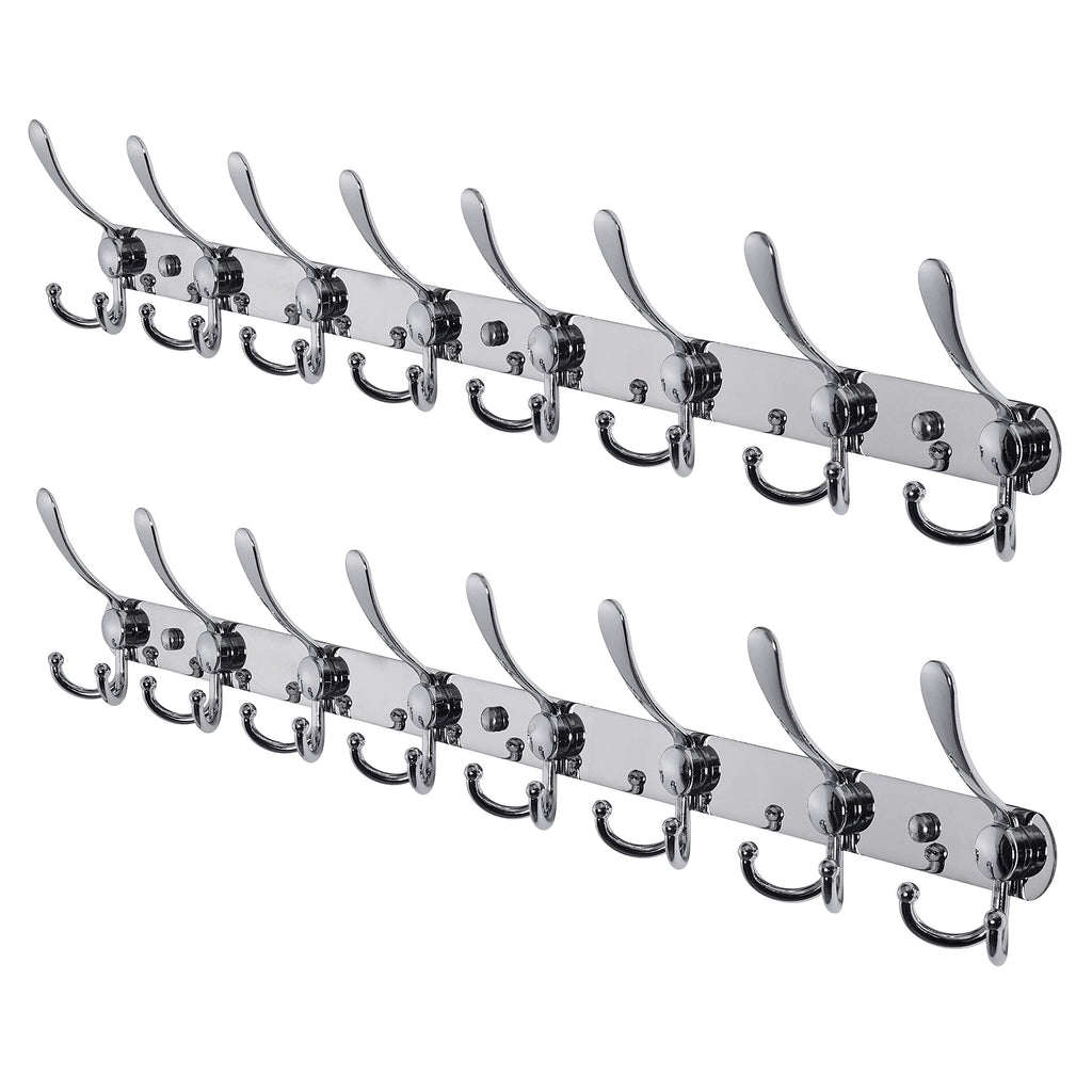 Dseap Coat Rack Wall Mounted - 5 Tri Hooks, Heavy Duty, Stainless Steel, Metal Coat Hook Rail for Coat Hat Towel Purse Robes Mudroom Bathroom Entryway (Black, 2 Packs)