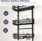 SWTYMIKI Shower Caddy Hanging Organizer - 3-Tier Rustproof Shower Organizer Over Showerhead with Adjustable Baskets, 24 Hooks, Soap & Razor Holder - No Drill Large Bathroom Storage Rack, Black