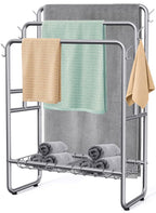 Kayfia 40'' Freestanding 3 Tier Metal Towel Rack, 2 Baskets & 6 Hooks