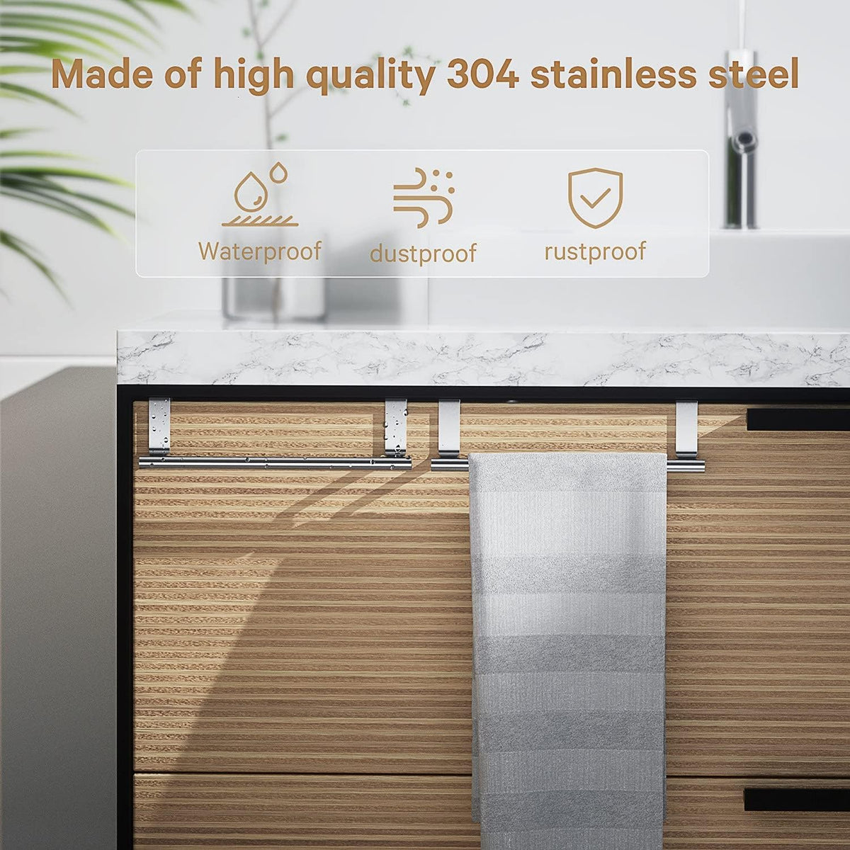 Over Cabinet Towel Bar, Stainless Steel Towel Holder, Silver, 2 Pack