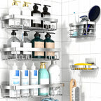 Moforoco 3-Pack Shower Caddy Basket Shelf with Soap Holder, No Drilling Traceless Adhesive Shower Wall Shelves, Rustproof Black Bathroom Shower Storage Organizer