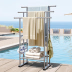 ELYKEN 3 Tier Freestanding Towel Rack with Shelf, 40" H Towel Stand, Silver