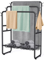 Kayfia 40'' Freestanding 3 Tier Metal Towel Rack, 2 Baskets & 6 Hooks