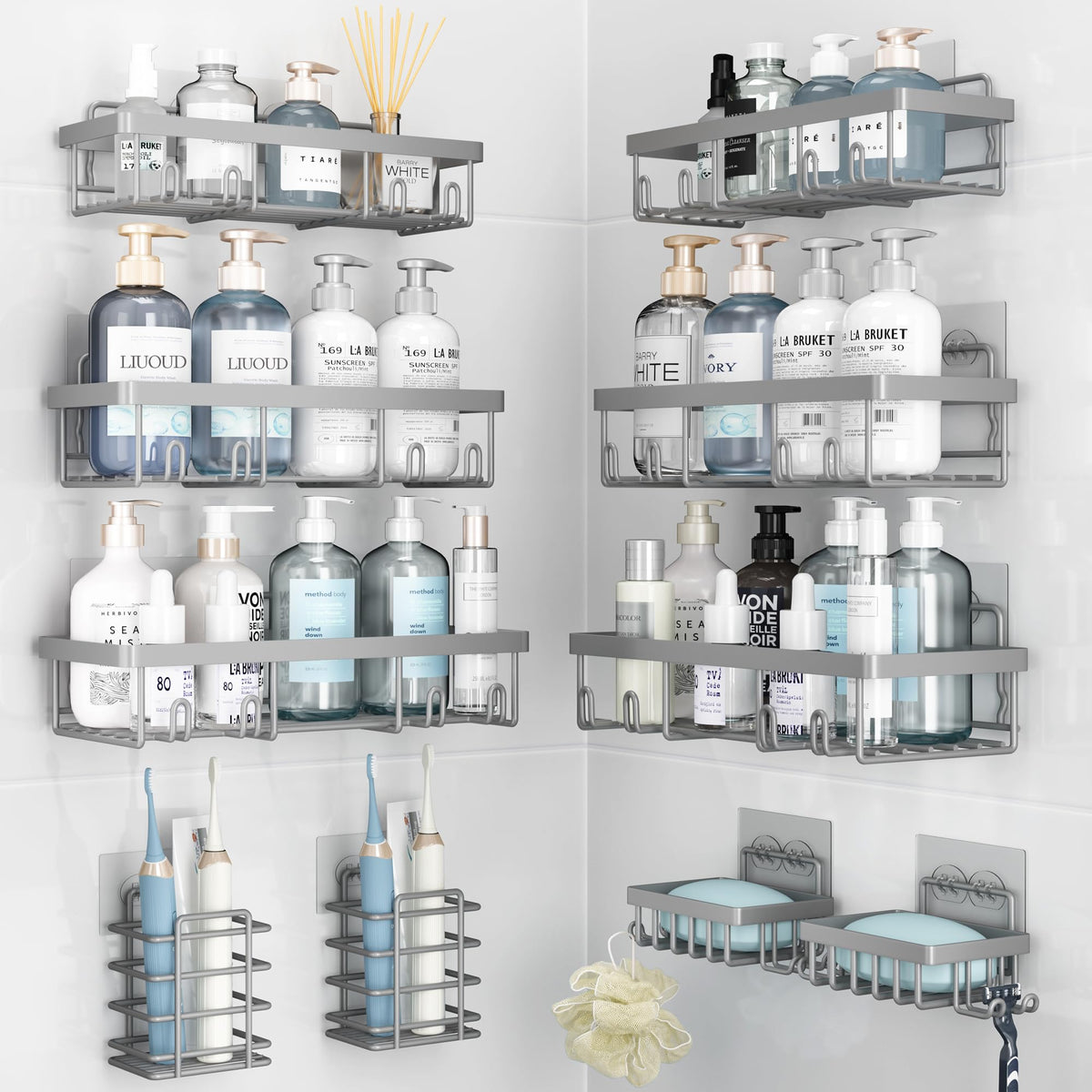 Liuoud 5 Pack Shower Caddy for Inside Shower, Gold Bathroom Storage Decor
