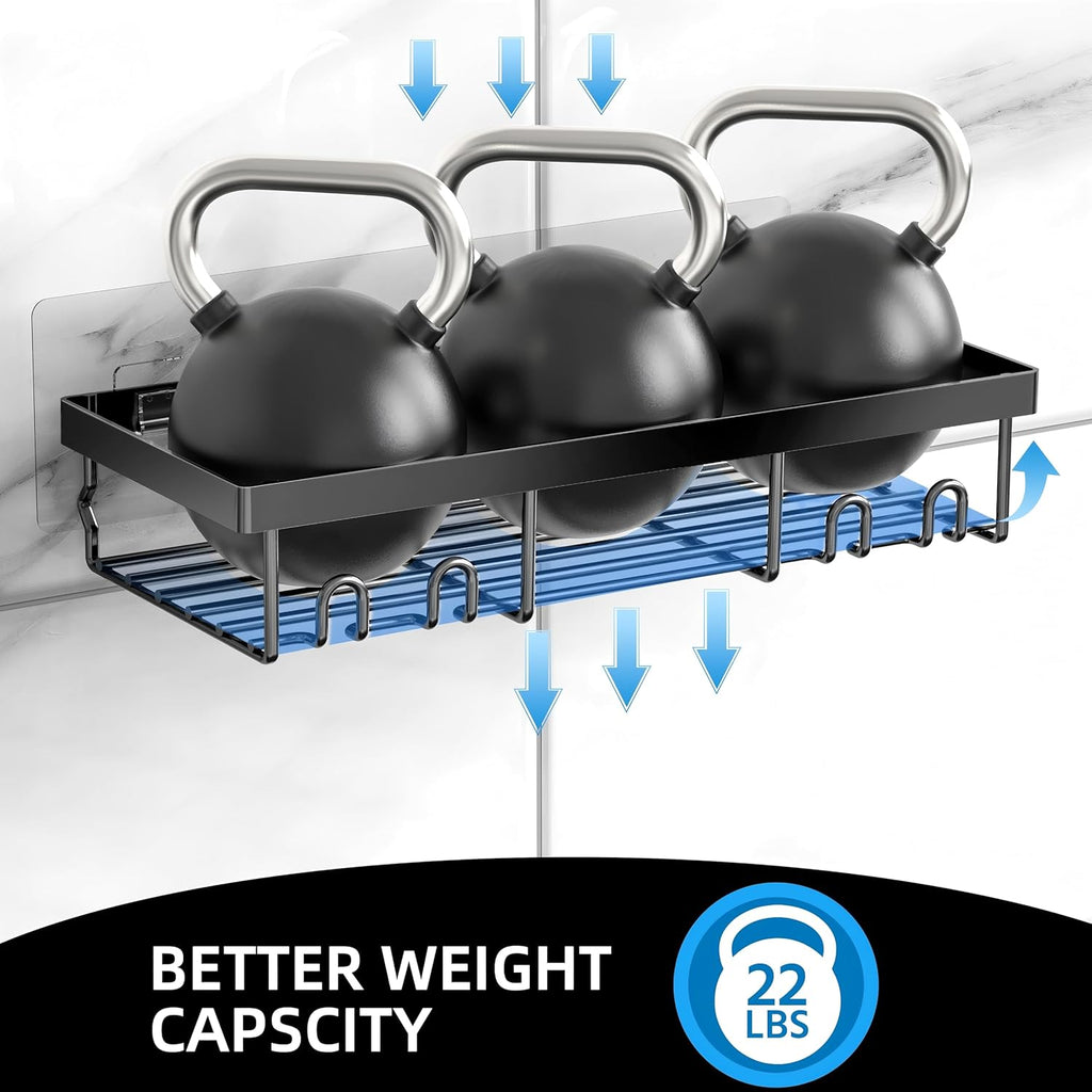 Moforoco 3-Pack Shower Caddy Basket Shelf with Soap Holder, No Drilling Traceless Adhesive Shower Wall Shelves, Rustproof Black Bathroom Shower Storage Organizer