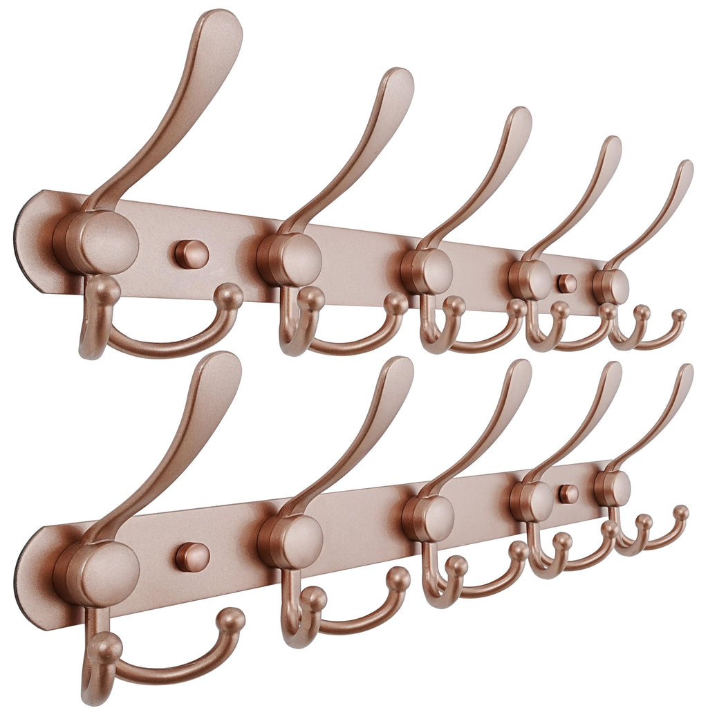 Dseap Coat Rack Wall Mounted - 5 Tri Hooks, Heavy Duty, Stainless Steel, Metal Coat Hook Rail for Coat Hat Towel Purse Robes Mudroom Bathroom Entryway (Black, 2 Packs)
