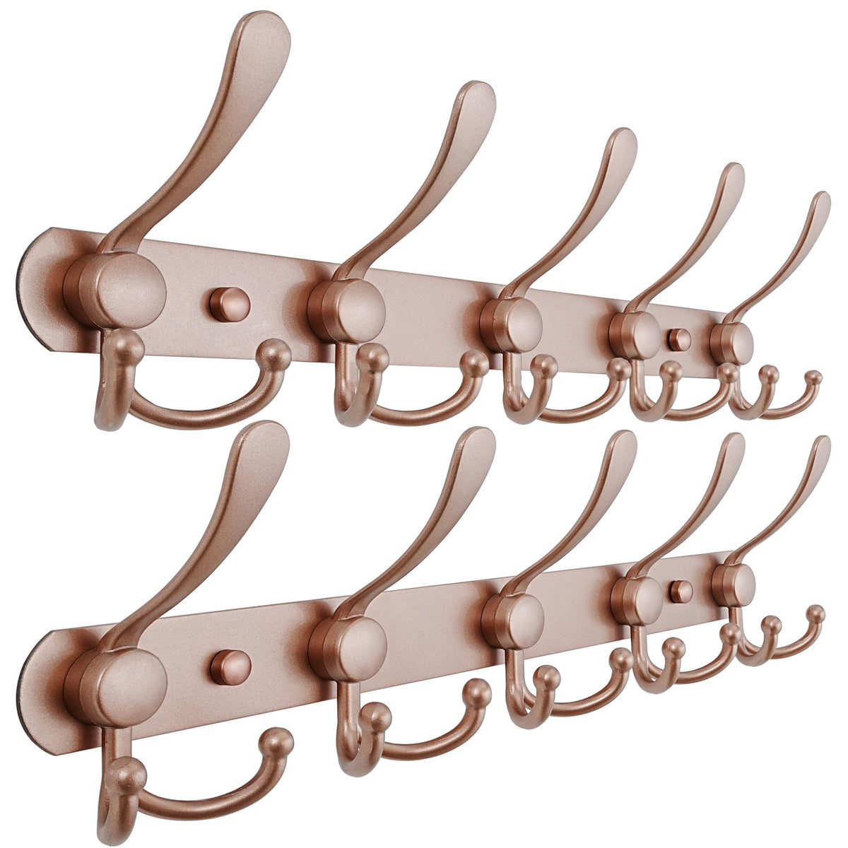 Dseap Coat Rack Wall Mounted - 5 Tri Hooks, Heavy Duty, Stainless Steel, Metal Coat Hook Rail for Coat Hat Towel Purse Robes Mudroom Bathroom Entryway (Black, 2 Packs)