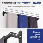 Powools Matte Black 24" Towel Rack, Rustproof Wall Mounted Towel Bar
